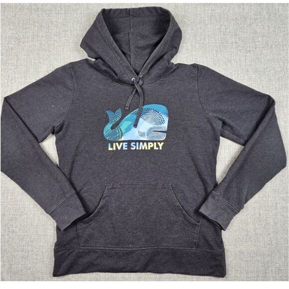 Patagonia dark gray hoodie sweatshirt with whale and “live simply “ small - Picture 3 of 8